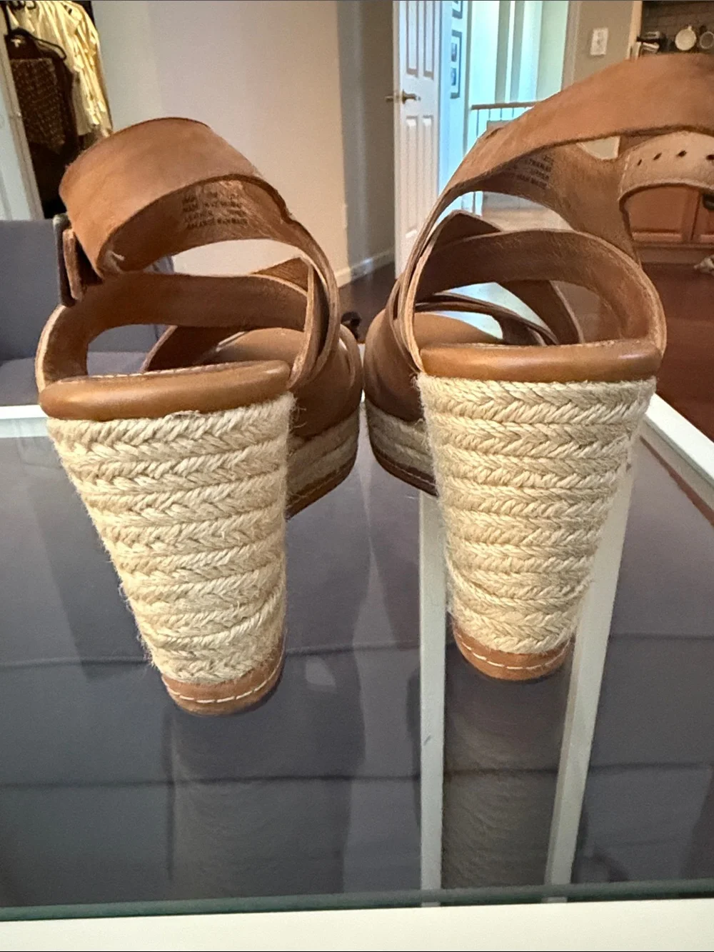 Clarks Tan Espadrille Platform Wedge Sandals